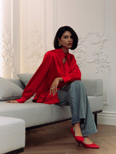 Load image into Gallery viewer, Cut out silk blouse | Red