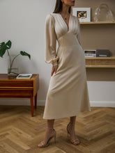 Load image into Gallery viewer, Puff sleeves midi dress | Beige