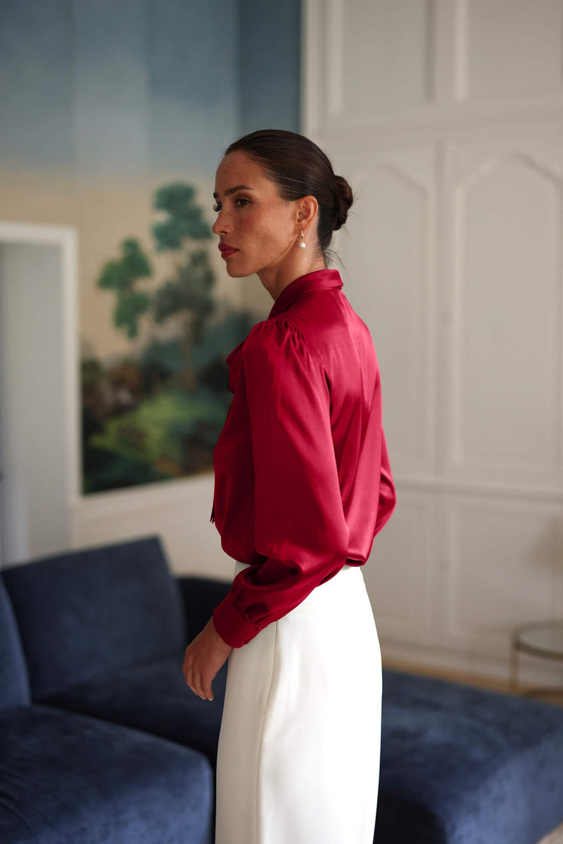 Silk Bow Blouse Fuchsia Pink