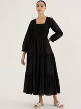 Load image into Gallery viewer, Cotton Smocked Maxi Dress| Black