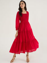 Load image into Gallery viewer, Cotton Smocked Maxi Dress | Red