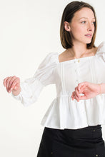 Load image into Gallery viewer, Peplum puff blouse | White