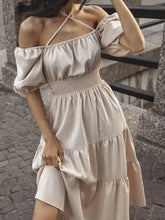 Load image into Gallery viewer, Lantern sleeve tiered midi dress