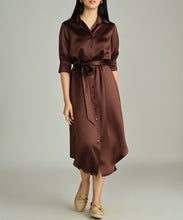 Load image into Gallery viewer, Espresso Silk Shirt Dress
