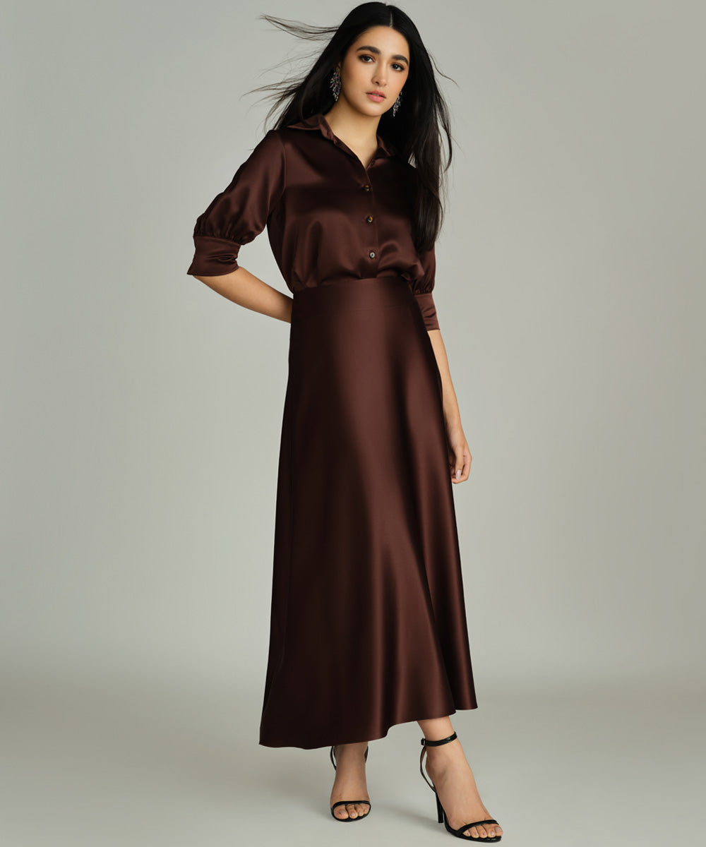 Espresso Silk Long Skirt