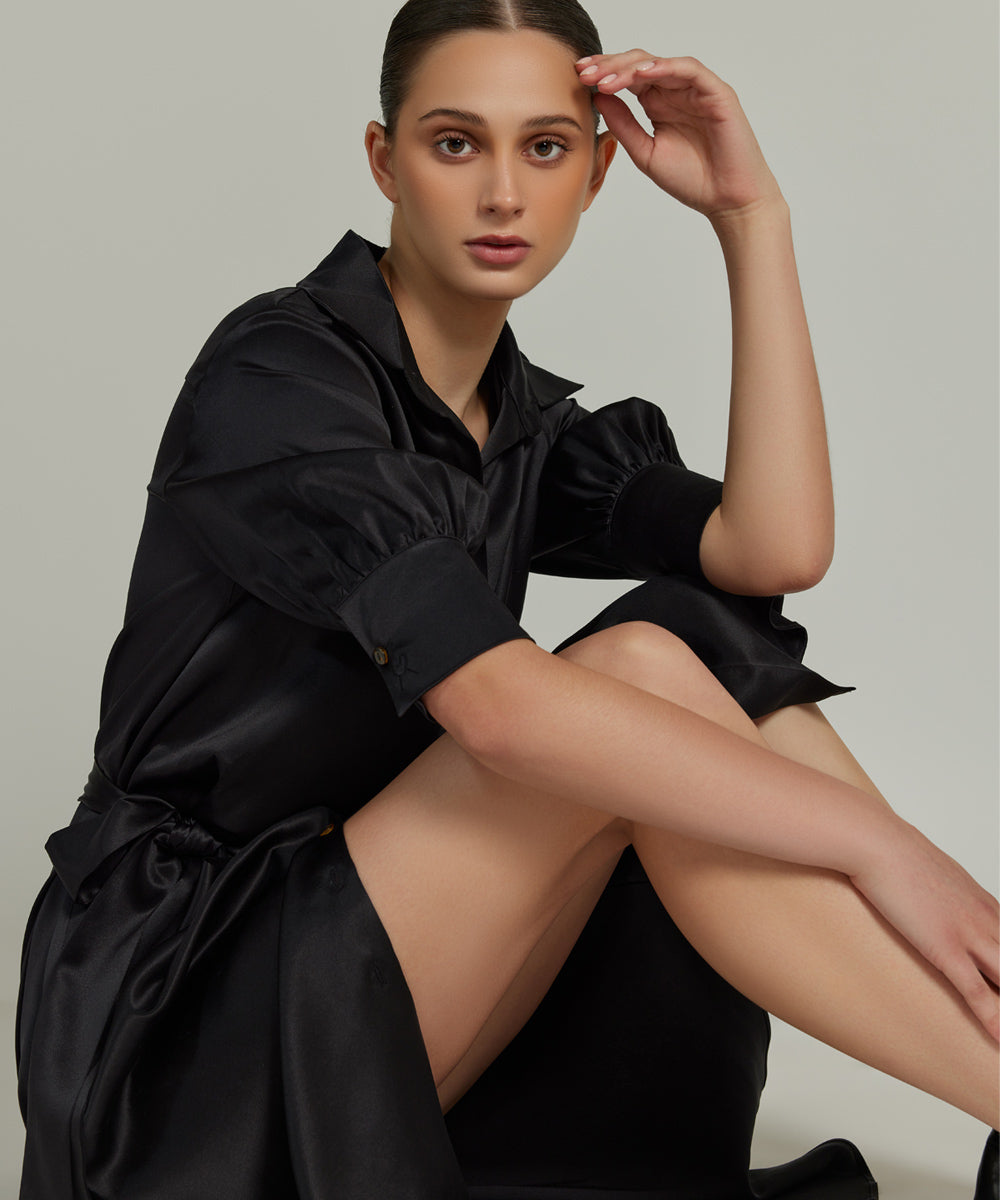 Black Silk Shirt Dress