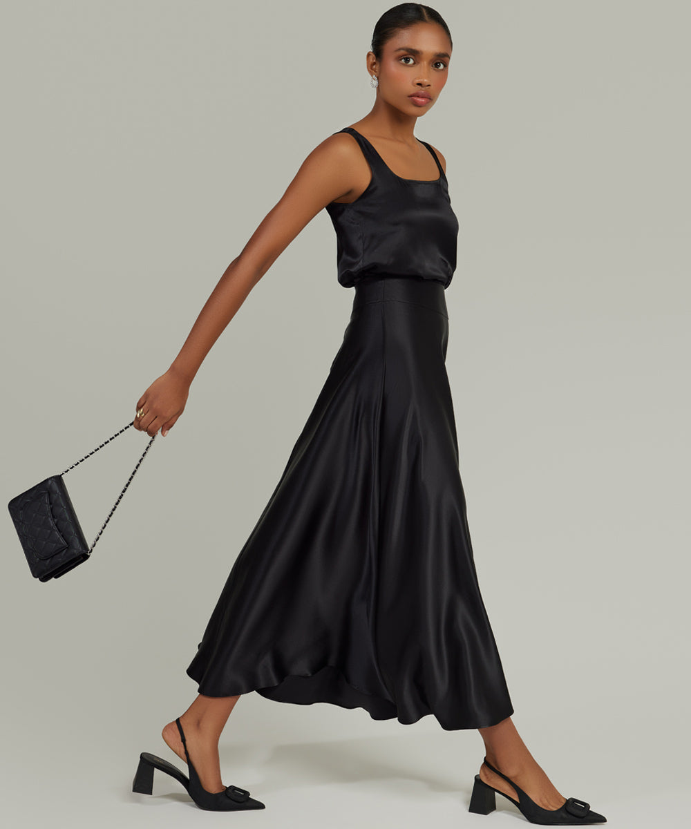Black Silk Long Skirt