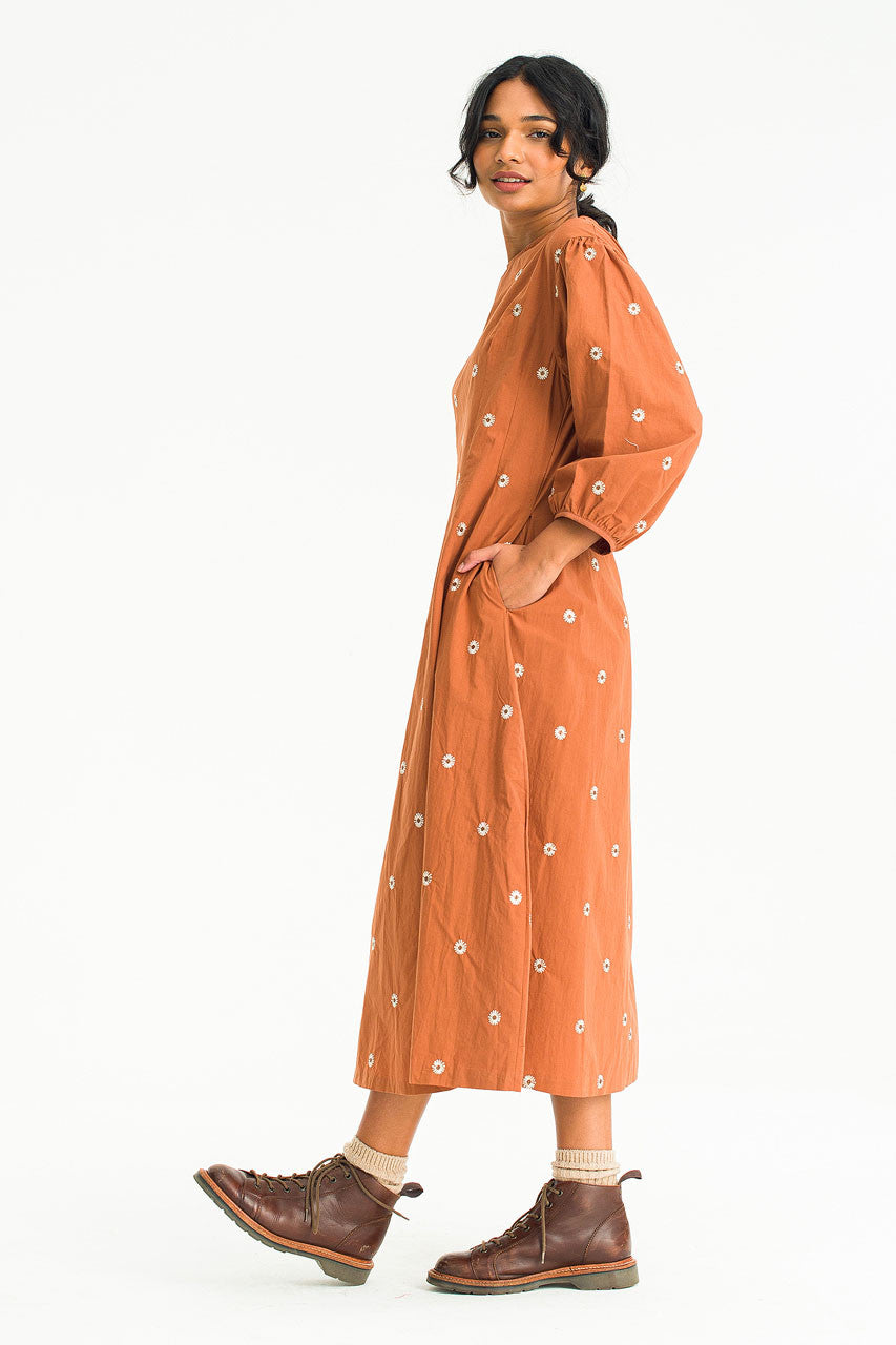 Laura Embroidery Dress | Brick