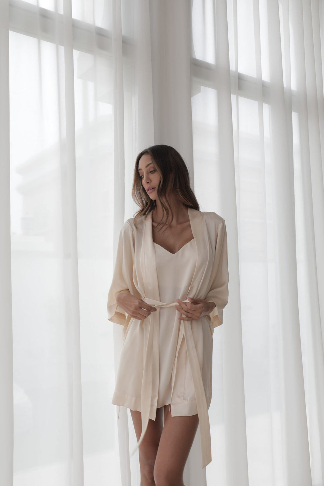 Silk serenity short set | Champagne
