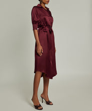 Load image into Gallery viewer, Burgundy Silk Shirt Dress
