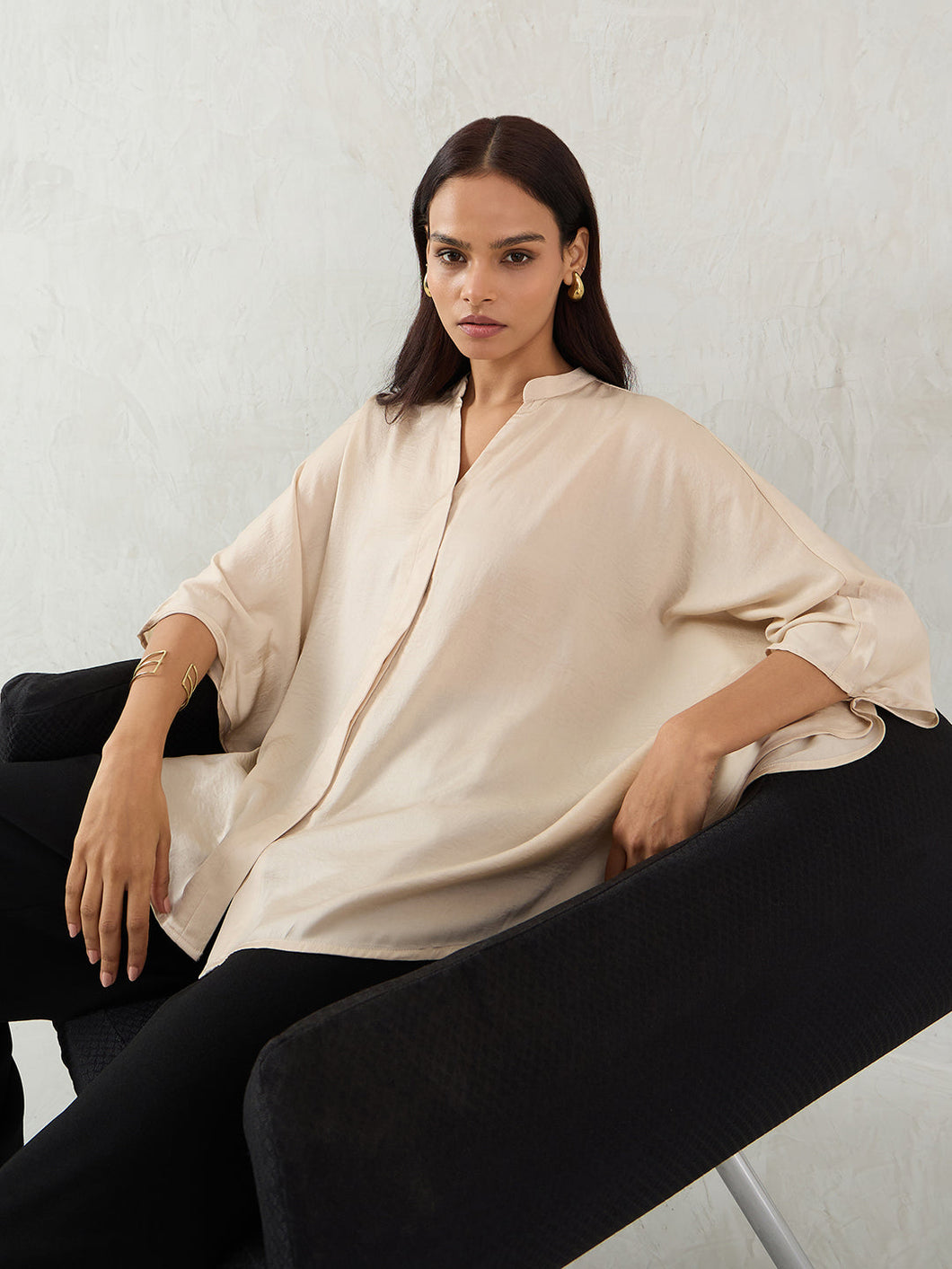Beige silk oversized top