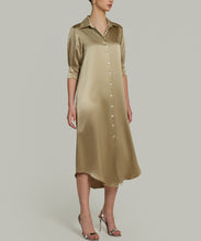 Load image into Gallery viewer, Olive Silk Shirt Dress
