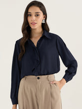 Load image into Gallery viewer, Cascade detailed georgette chiffon blouse | Navy
