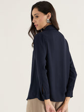 Load image into Gallery viewer, Cascade detailed georgette chiffon blouse | Navy
