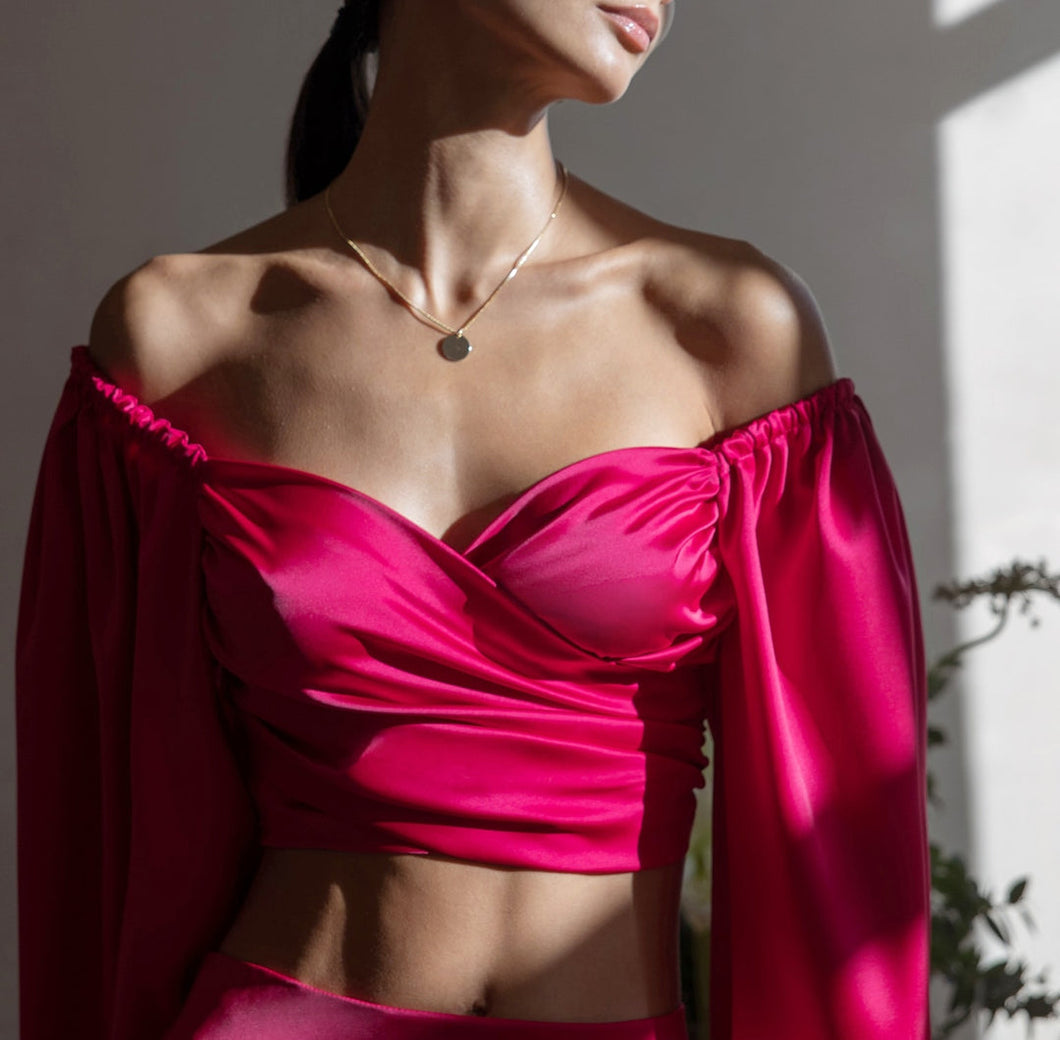 Puff cropped top | Hot pink