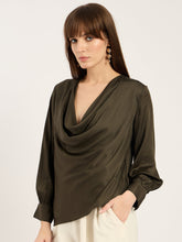 Load image into Gallery viewer, Asymmetrical silk top | Olive
