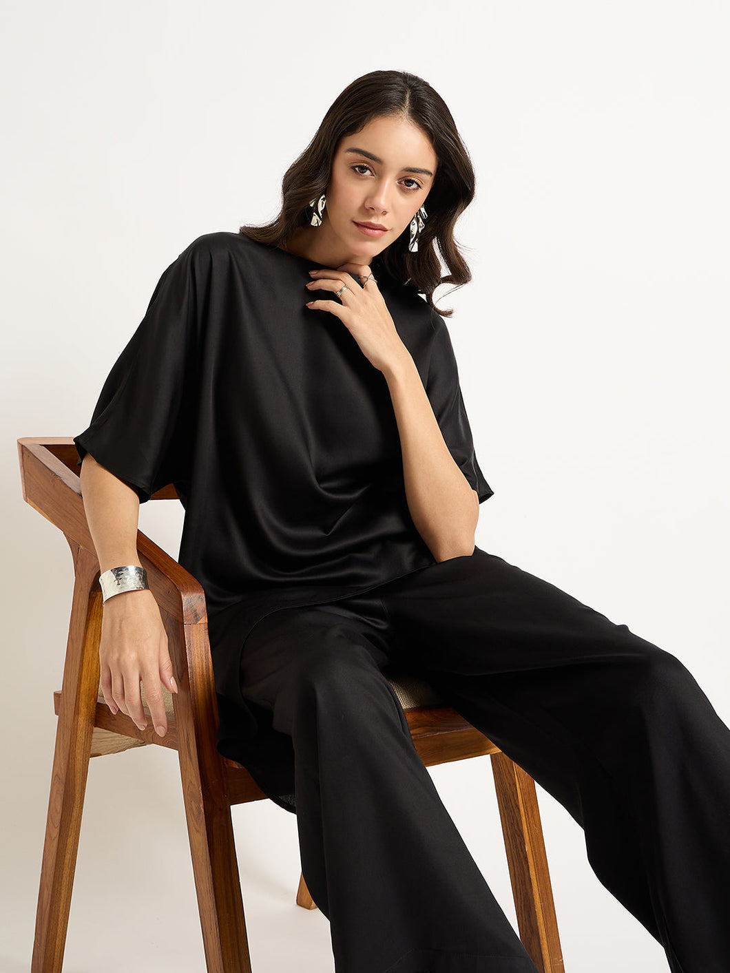 Asymmetric silk co ord set |Black