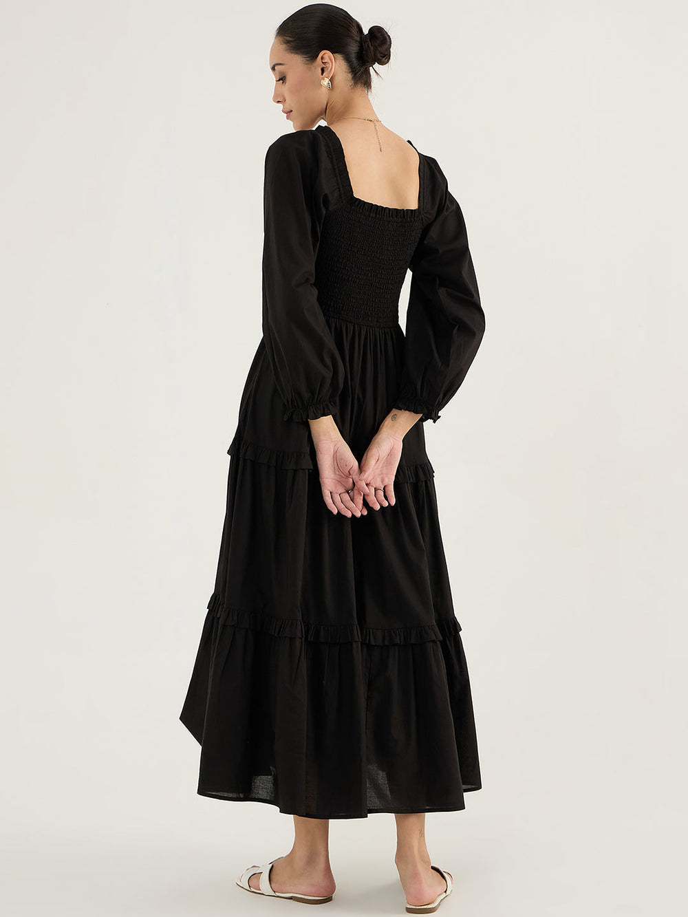 Cotton Smocked Maxi Dress| Black