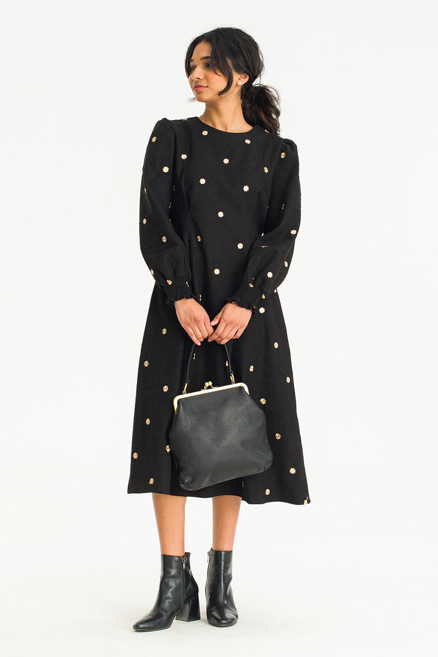 Daisy Embroidery Pintuck Dress