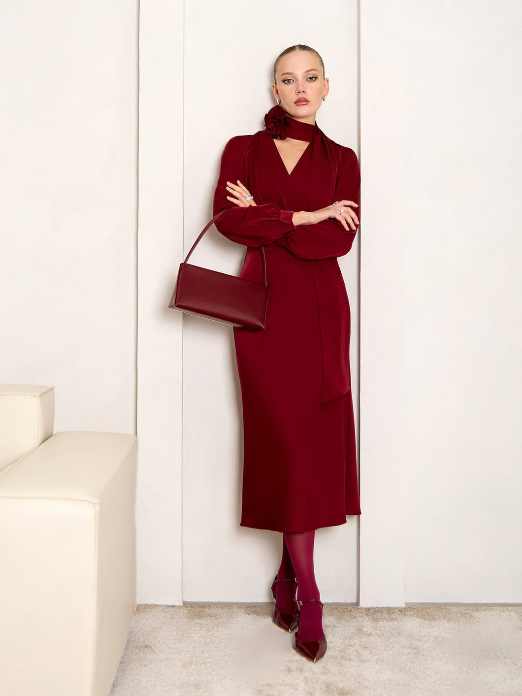 Flower midi dress | Maroon