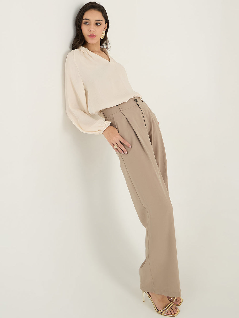 Beige V neck top