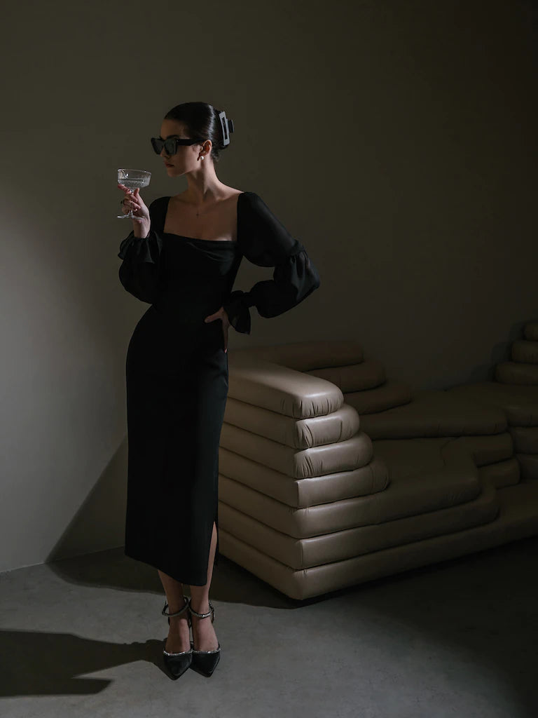 Blouson sleeve midi dress
