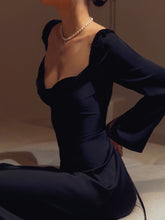 Load image into Gallery viewer, Flared sleeves draped silk dress
