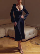 Load image into Gallery viewer, Flared sleeves draped silk dress

