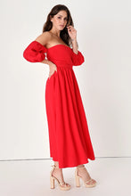 Load image into Gallery viewer, Red off shoulder dress
