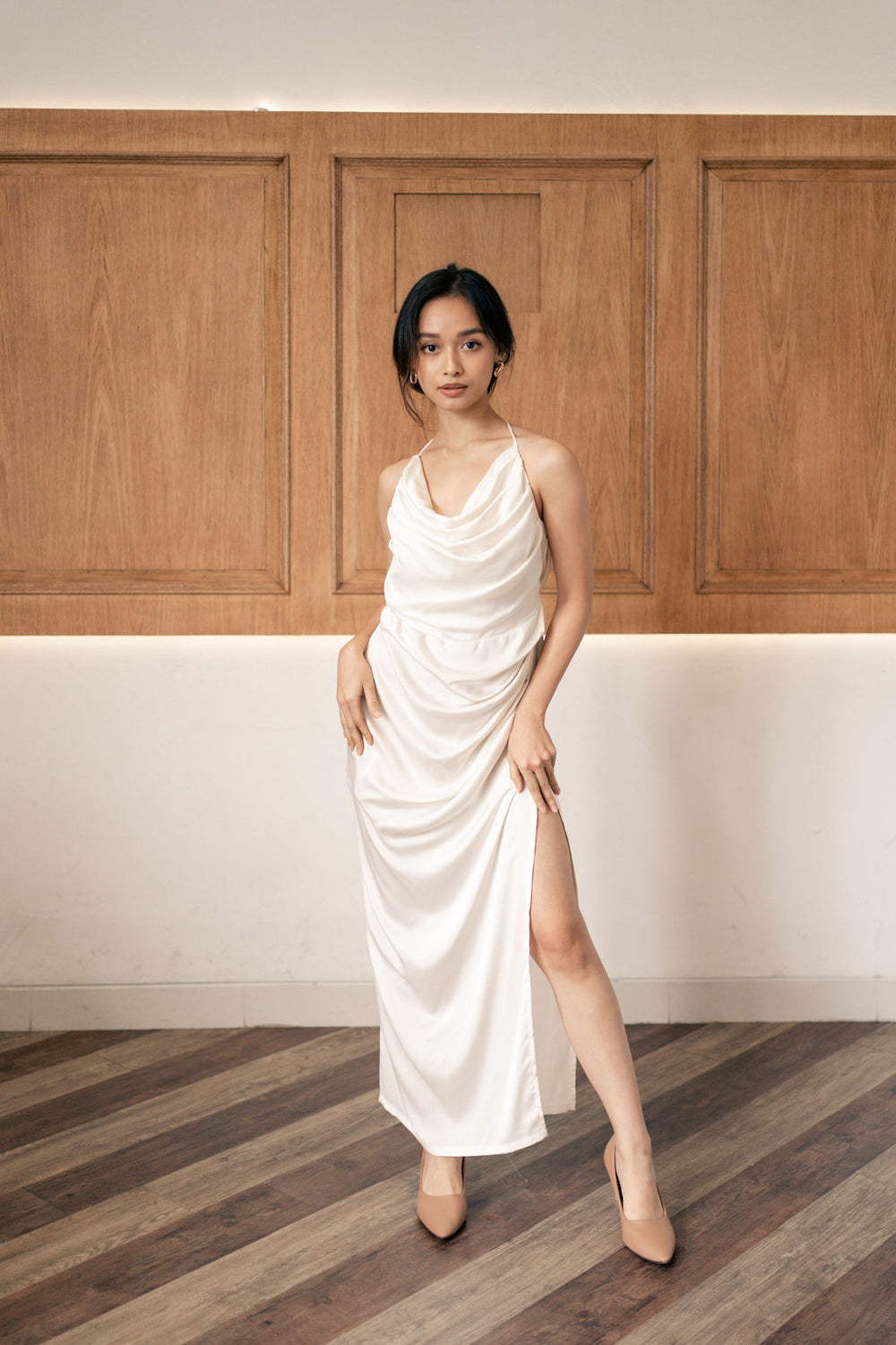 white silk dress design White Dress Bride Reception Dress White Silk Slip Dress Cowl Neck Silk Midi Dress Elopement Silk Dress White Engagement Dress Elope Dress
