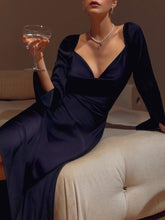 Load image into Gallery viewer, Flared sleeves draped silk dress
